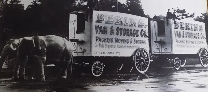 Early Bekins Van and Storage horse-drawn wagons