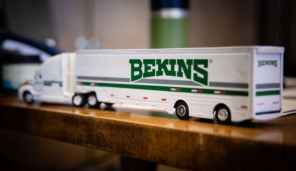 Model Bekins Truck with Trailer on a bookcase