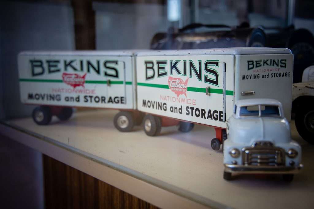 Model Bekins Truck with Two Trailers on a bookcase